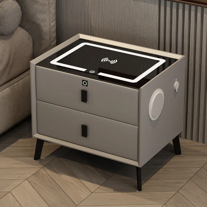 Solid wood smart bedside table light luxury high-end sense multi-function wireless charging simple light luxury bedroom