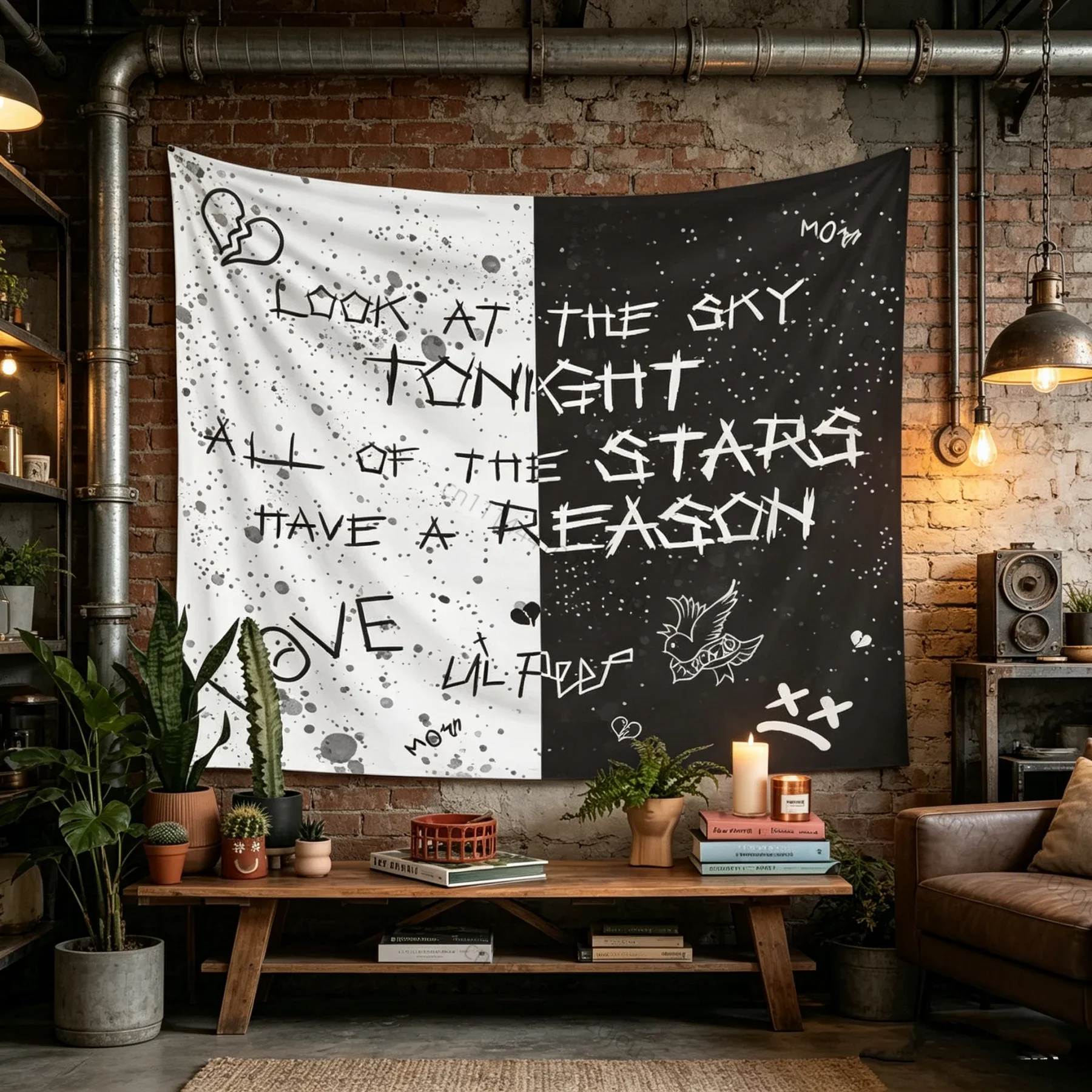 Funny Flags Tapestry Look At The Sky Tonight Lil Peep Tapestry American Retro Living Room Sofa Background Cloth Wall Decoration