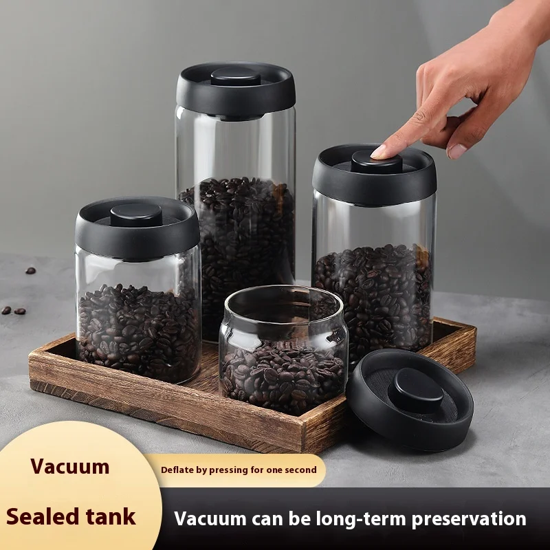 

Transparent High Borosilicate Glass Vacuum Sealed Jars Household Coffee Beans Spices Storage Jar Moisture Proof Storage Cans