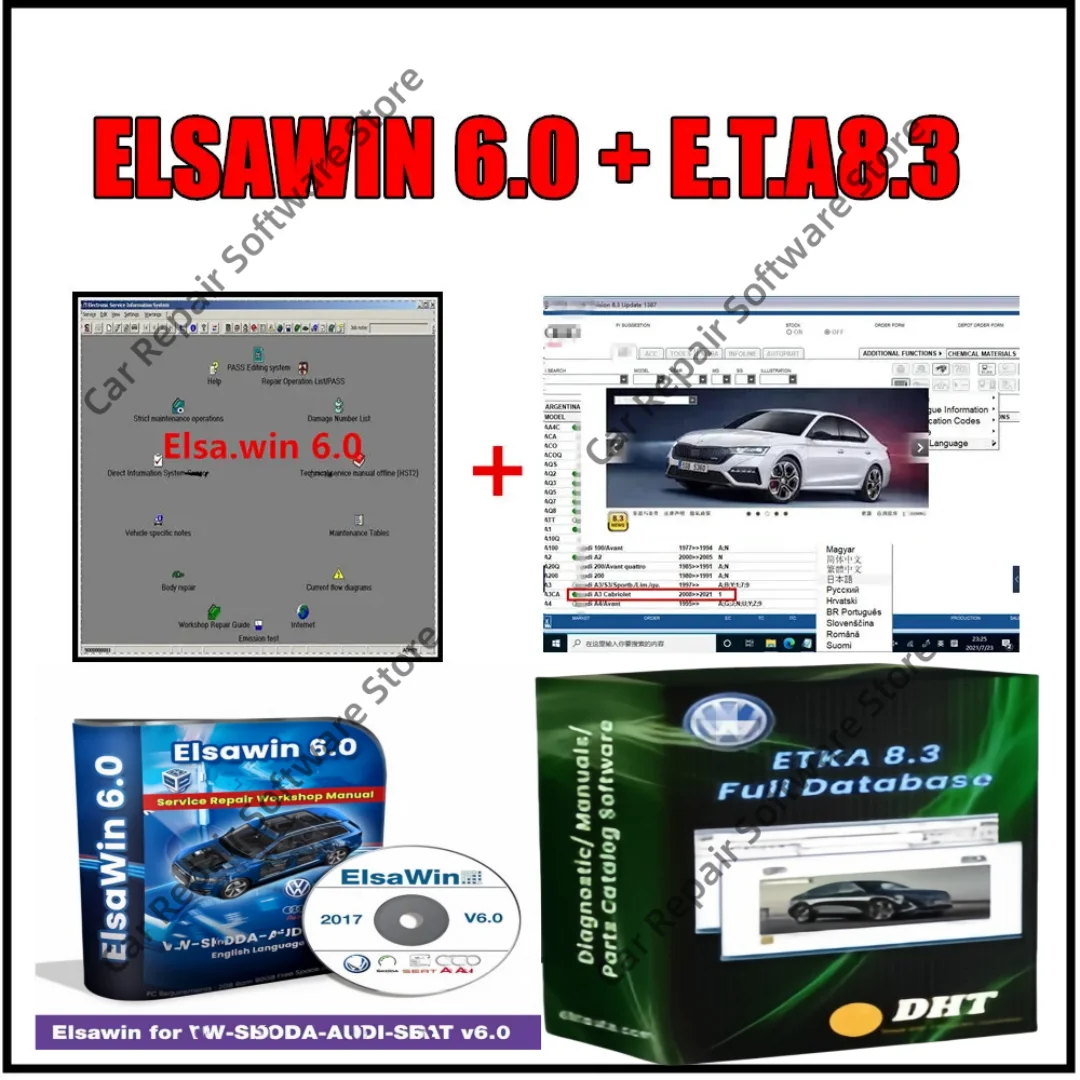 

E tka 8.3 with ELSAWIN 6.0 Latest Maintenance Software Group Vehicle Electronic Parts Catalog Suitable for V/W+AU/DI+SE/AT+SKO/D