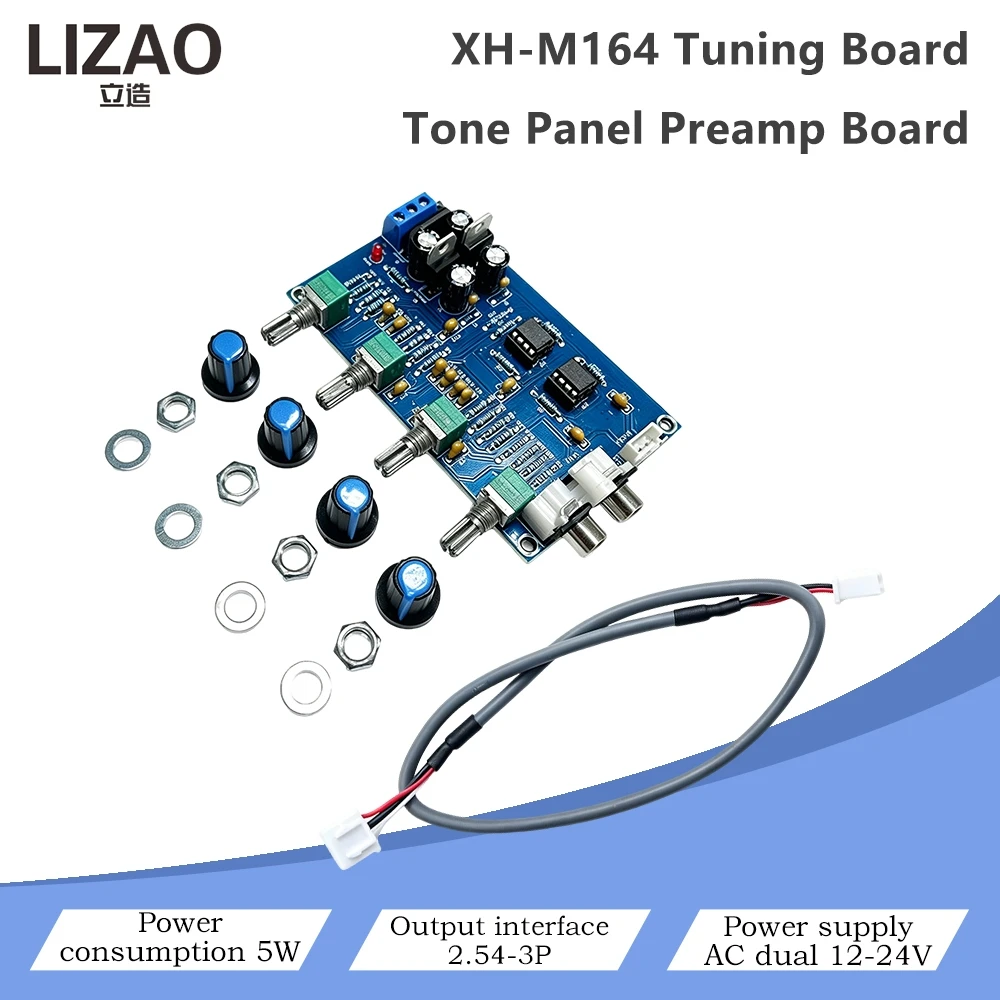 XH-M164 Audio Preamp Tone Control Board AC Dual 12-24V Power Supply 5W Power Consumption Bass Mid Treble Volume Adjustment RCA 