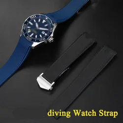21mm 22mm Rubber Silicone Watch Strap Waterproof Bracelet Watchbands For TAG Heuer diving Series WAY201 WAY211 Accessories Blue