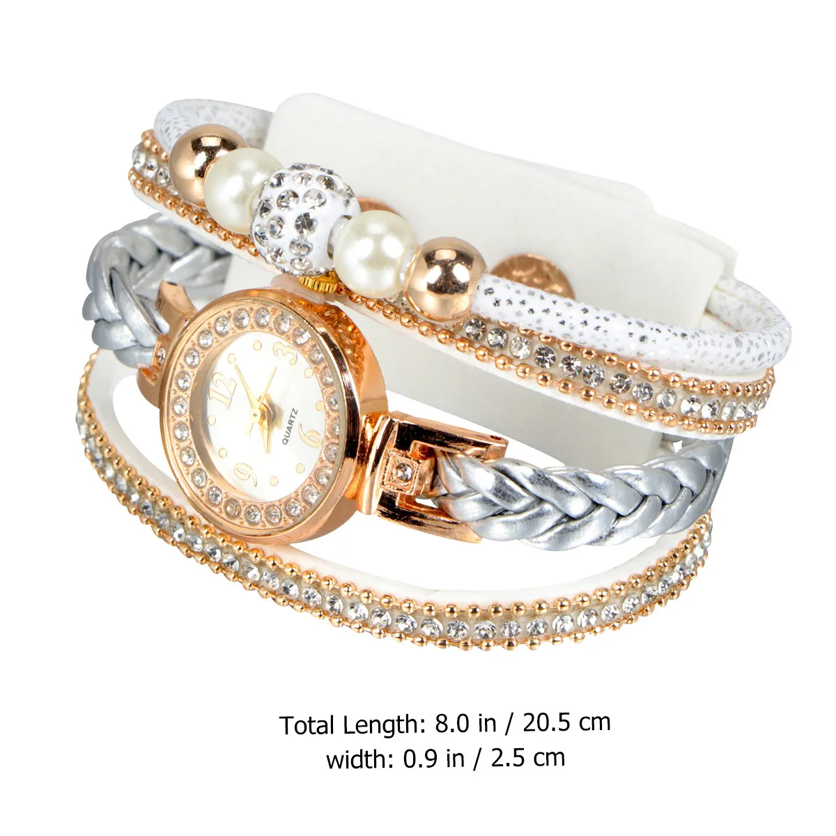 Fashion Women Watch with Rhinestone Detail Braided Wristband Quartz Movement Comfortable Wear Birthday Gift Chic Style White