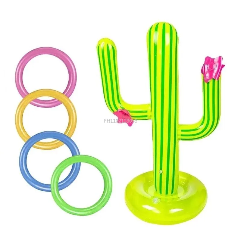 4 Ring Inflatable Cactus Outdoor Swimming Pool Toss Bar Party Beach Travel Pool Toys Set Water Game Floating Water Sport Fun Toy