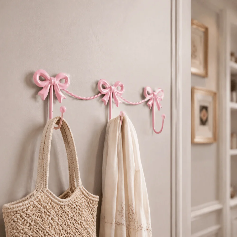 Modern Iron Wall Hooks Pink Single Bar Design Metal Wall Hooks Hanging Hooks Entryway Use