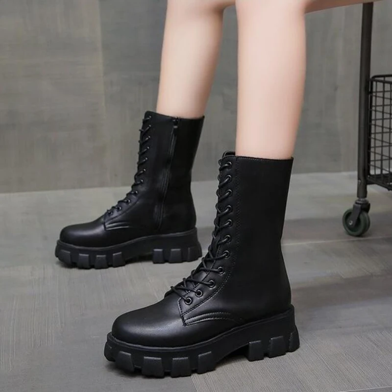 Winter New Women Casual Boots Fashion Warm Boots Top Quality Pu Leather Platform Military Boots Size 35-43 Women