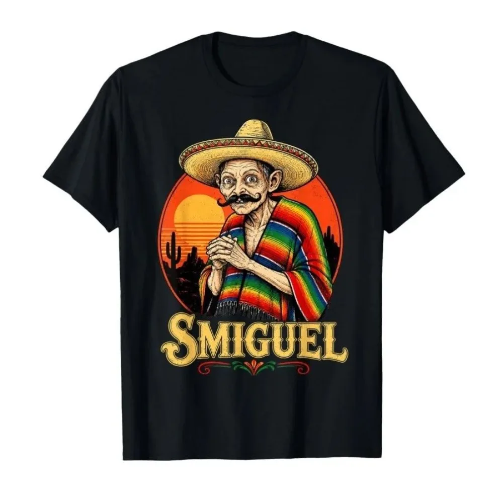 Smiguel Mexican Sombrero Vintage Mexican Culture Mashup T-shirt for Men Women Cotton Short Sleeve Tops Y2k Clothes Fashion Top