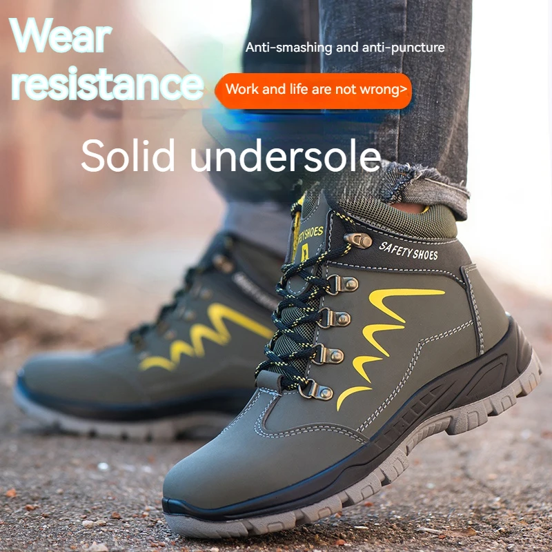 Men Steel Toe Shoes High Top Work Boots Indestructible Safety Shoes Puncture-Proof Anti-smash Work Sneaker Winter Safety Boots