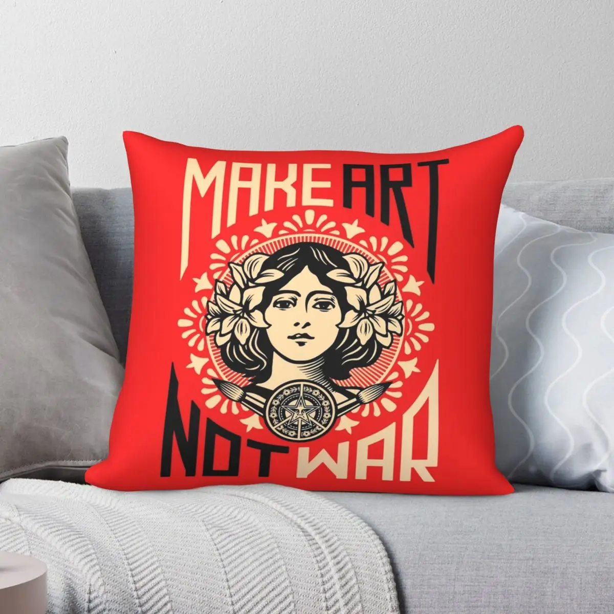 Make Art Not War Symbol Pillowcase Polyester Linen Velvet Pattern Zip Decor Bed Cushion Cover 45x45