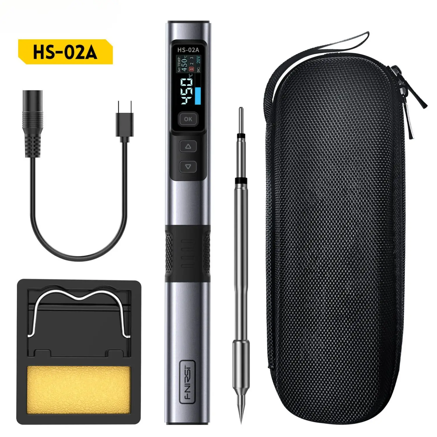 FNIRSI HS02 Soldeerbout HS-02A Gereedschapskist PD 100W Verstelbare Constante Temperatuur Lassen Reparatie Tools C210 Tips