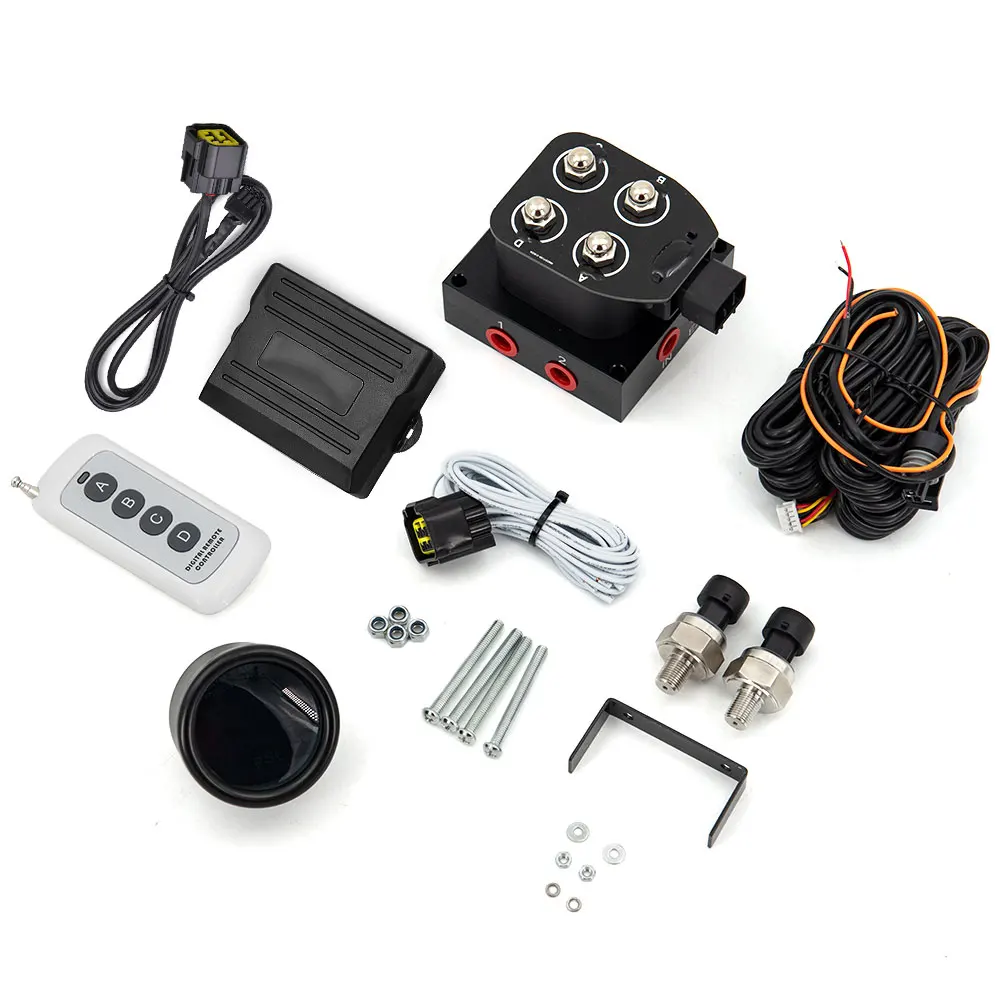 Universal air Ride Suspension Manifold Valve with Remote Controller and  Double Display air Pressure Gauge 0-220psi
