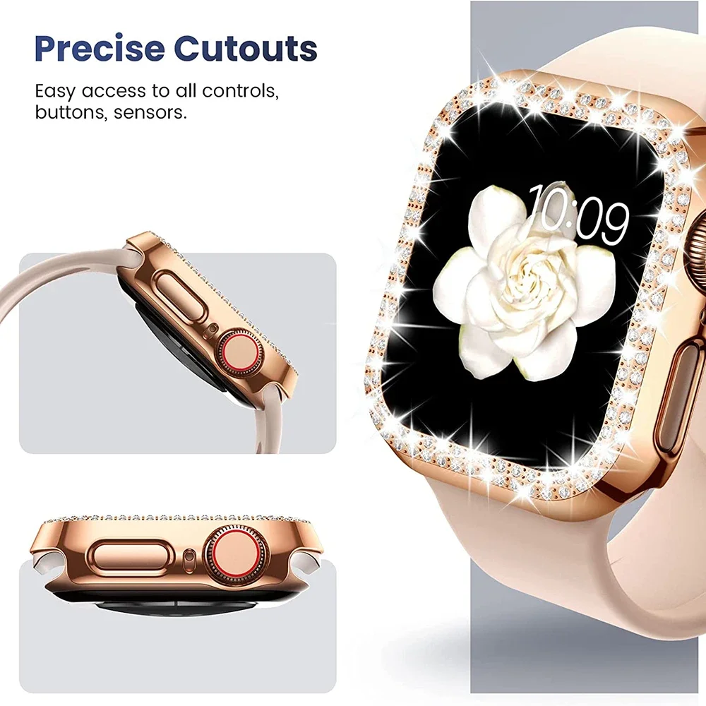 Diamond Bling Cover for Apple Watch Case 41mm 40mm 38mm 45mm 44mm 42mm Protector Bumper iWatch Series 5 SE 6 7 8 9 Accessories
