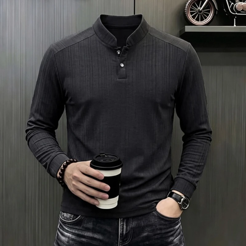 Camiseta Polo de Manga Larga para Hombre, Estilo Casual de Negocios, Otoño-Primavera, Cómoda, Transpirable, para el Trabajo, Ocasiones Formales