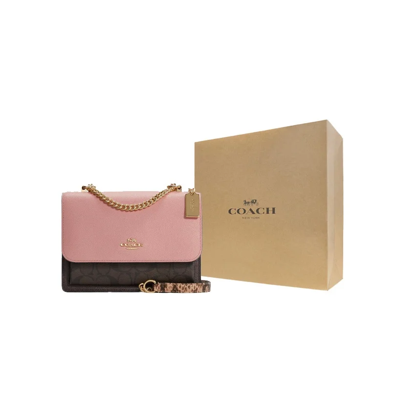COACH Klare Coated Canvas Leather Crossbody Bags Medium Women's Brown Monogram & Shell Pink C7589-IMTL9