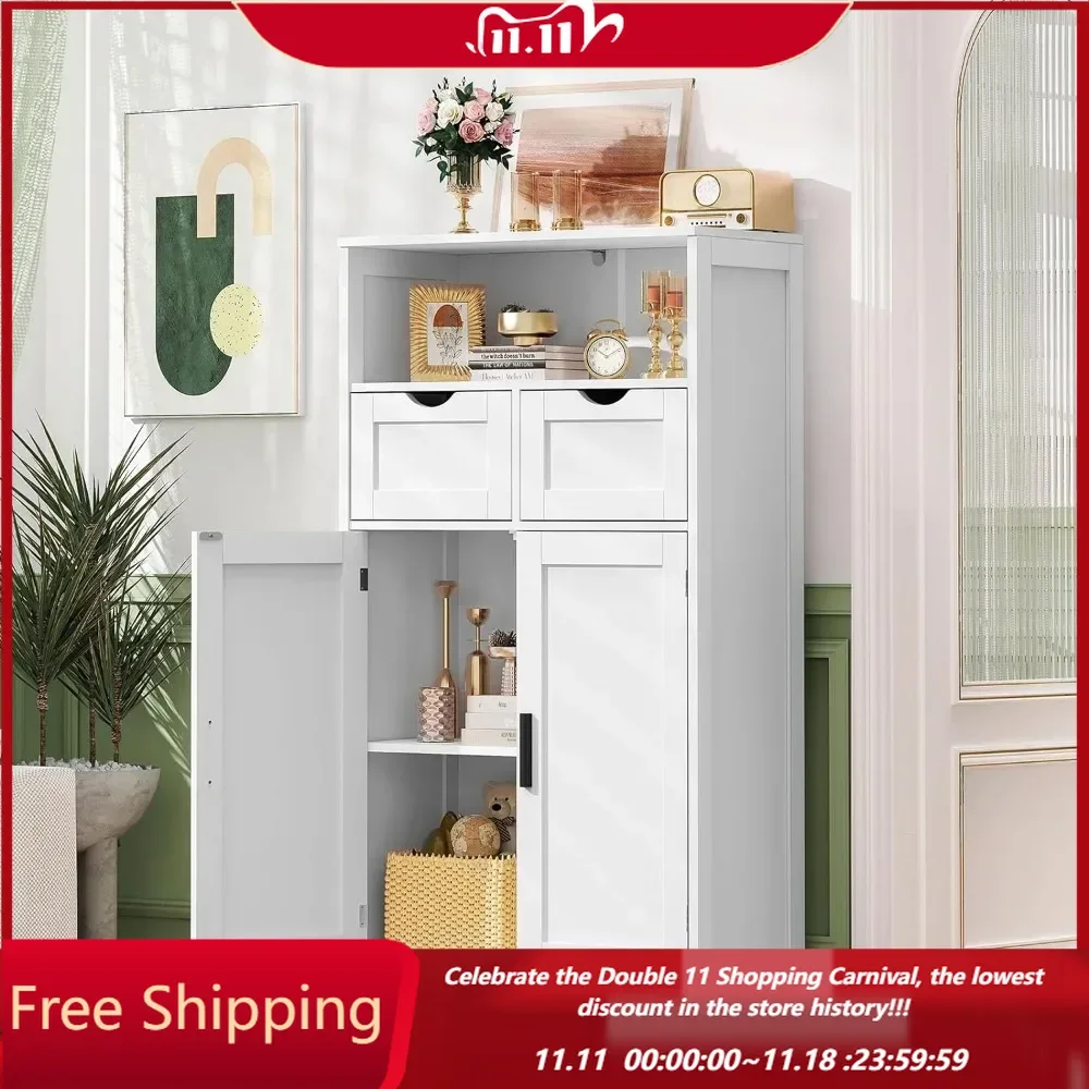 

Bathroom Cabinet, Storage Cabinet with 2 Drawers & Adjustable Shelves, Bathroom Storage Cabinet with Doors for Living Room