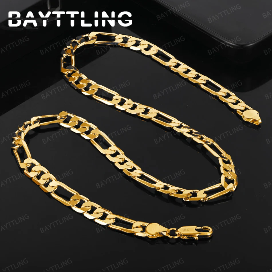 

Стерлингового серебра 925 пробы, золото 18 карат, 45-75 см, цепочка Фигаро для мужчин и женщин, модные аксессуары в стиле хип-хоп, панк, подарок, вечерние украшения