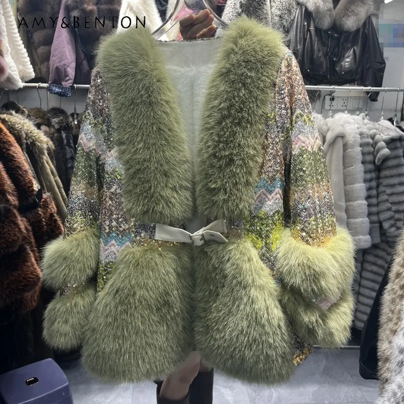 เสื้อโค้ทขนเฟอร์เทียมสำหรับผู้หญิง สไตล์วินเทจ Y2K ดีไซน์งานหนัก รุ่นใหม่ อบอุ่น เป็นมิตรกับสิ่งแวดล้อม แบบชิ้นเดียว