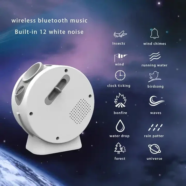 LED Galaxy Star Projector Night Light HD Lens Sleep Aid White Noise Music Player Starry Sky Light