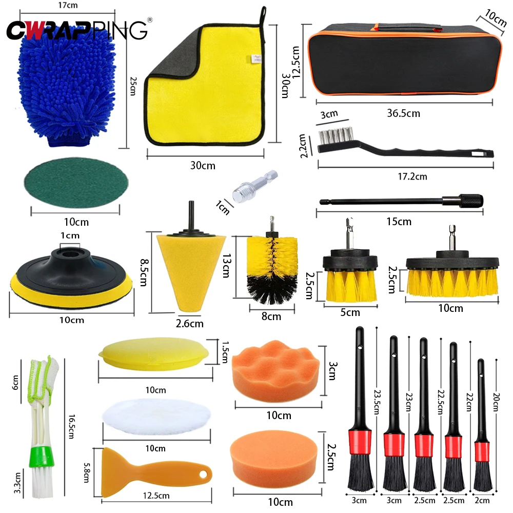 Принадлежности для мойки автомобилей, 30 шт., чистящие полотенца, губка для уборки автомобиля, Набор щеток для электрической дрели, щетка для детали воздуховода автомобиля, автомобильные аксессуары
