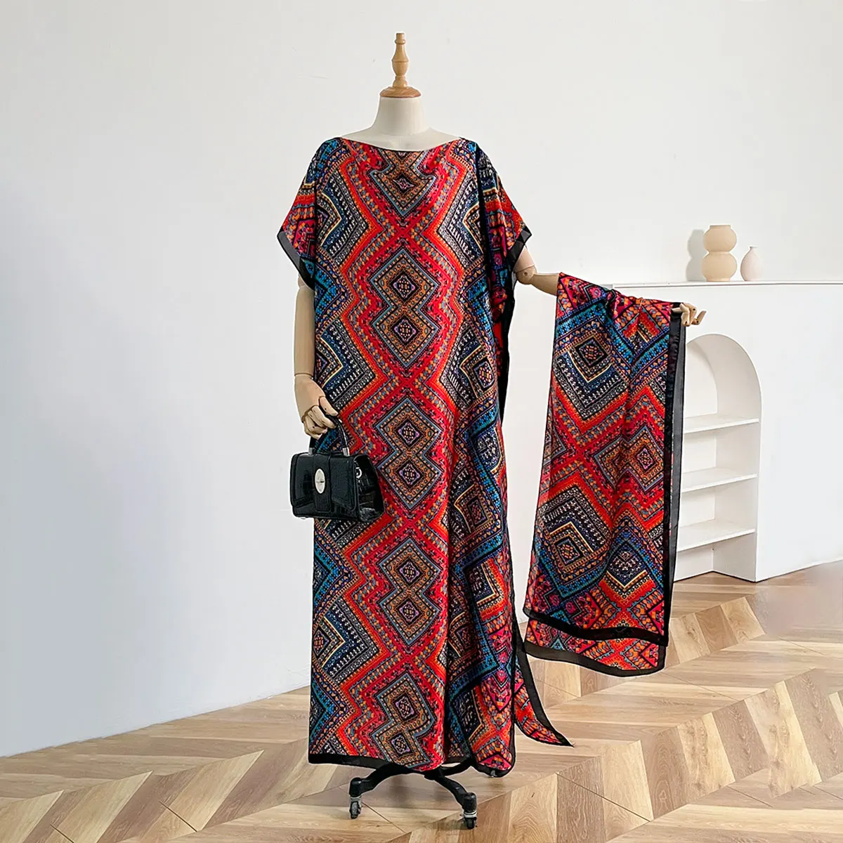 NOWA moda letnia sukienka z dużym szalikiem Dubaj Turcja Kaftan muzułmańska luźna abaja damska afrykańska swobodna szalowa szata w panterkę