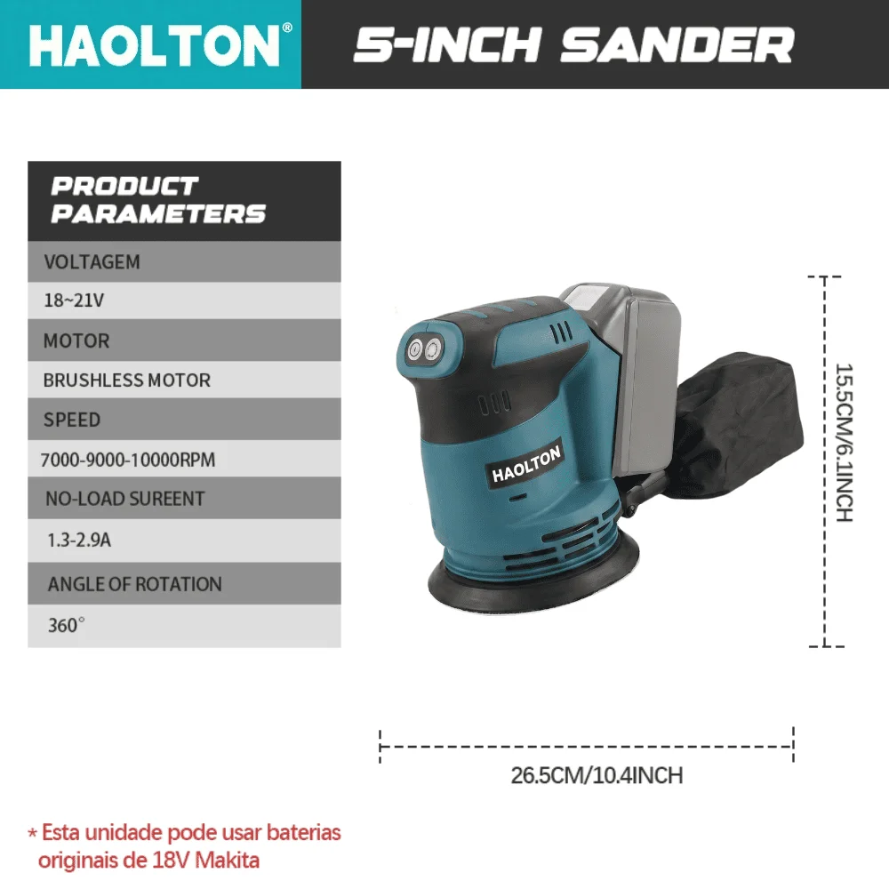 Haolton DBO180Z Makita 18V Cordless Random Orbital Sander for Woodworking Putty Polishing DIY and Professional Use