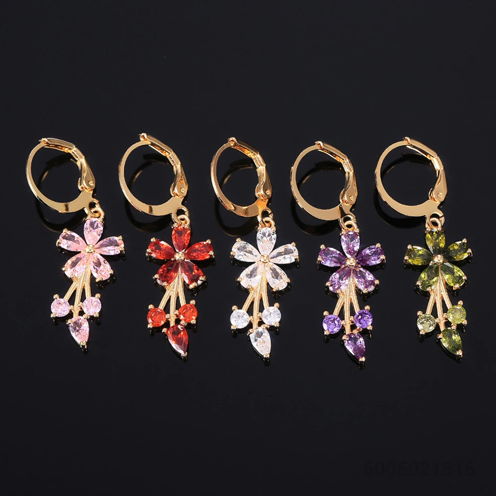 925 Sterling Silver White/Green/Pink/Purple/Red Zircons Flower Drop Earrings For Women Wedding Fashion Party Gifts Jewelry