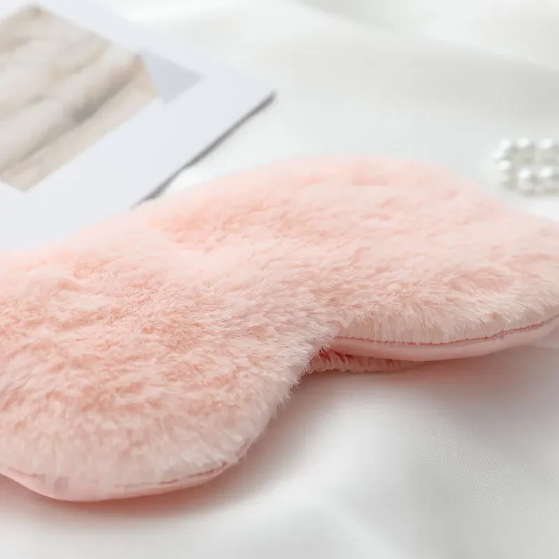 Fluffy Plush Eye Mask Simple Solid Color Eyeshade Cover Satin Back Cute Anti-Fatigue Travel Home Sleeping Blindfold