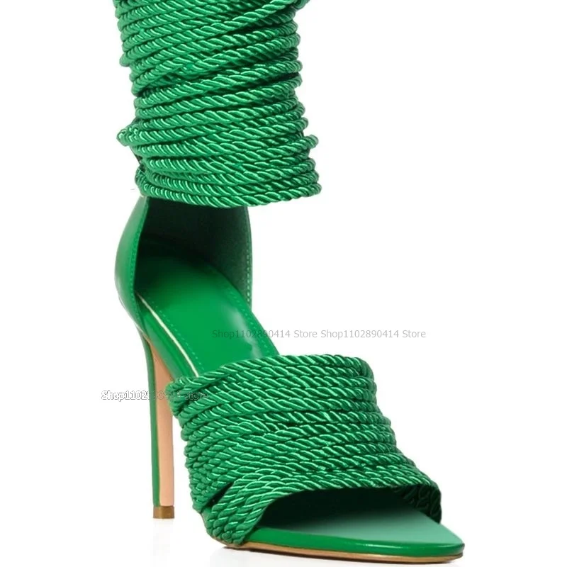 

Green Rope Open Toe Twine Sandals Front and Rear Strap Women Shoes Stilettos High Heels Fashion Novel 2023 Zapatos Para Mujere