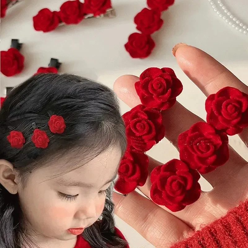 Korean Red Velvet Rose Hair Clips for Women Small Flower Hairpins Girls Elegant Hair Clip Pin Barrettes Wedding Hair Accessories