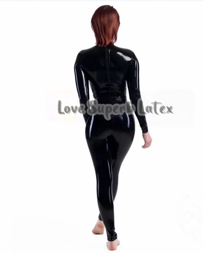 

Handmade Classic Fetish Natural Latex Catsuit Rubber bodysuit Tight Suit Overall Uniform With Two Sheath Red Back Zipper Hallowe