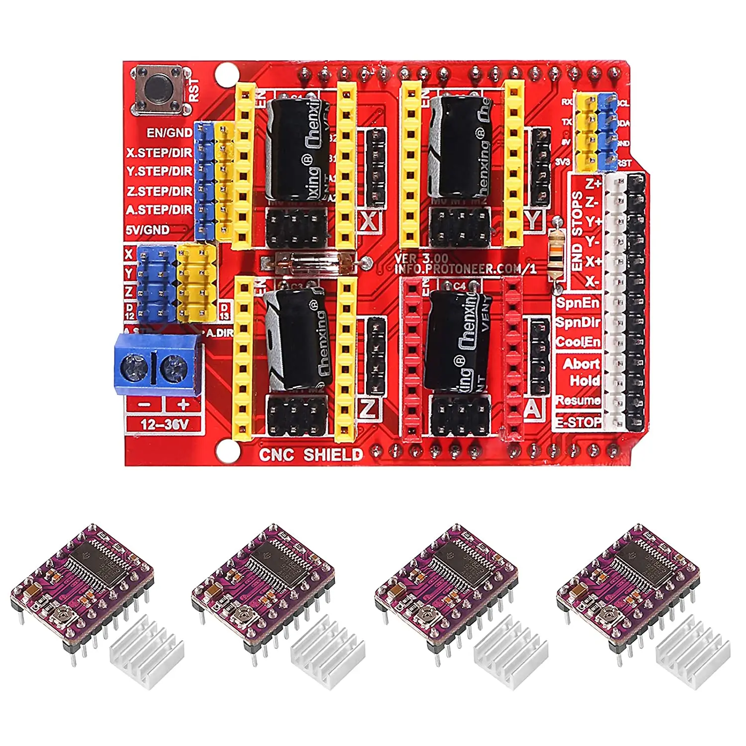 

3D Printer CNC Shield Expansion Board with 4pcs DRV8825 Stepstick Stepper Motor Driver Module for 3D Printer RepRap RAMPS 1.4