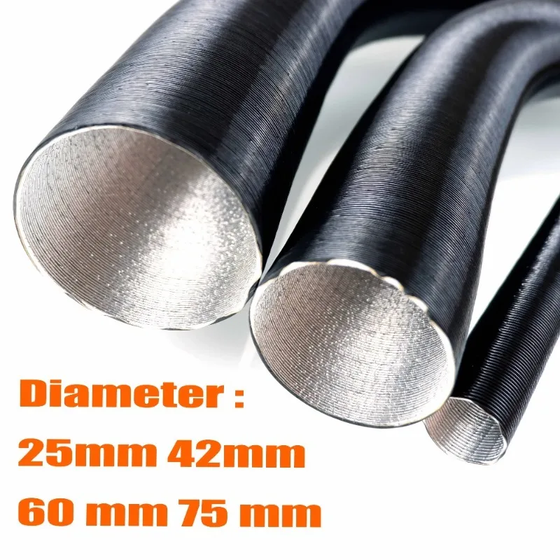 25/42/60/75mm Diameter 100-500cm Diesel Parking Heater Duct Ducting Pipe Hose Black for Webasto Eberspacher Heater Car Camper