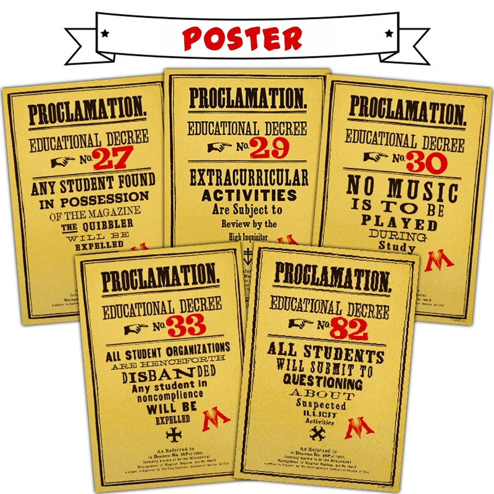 Póster Original de Harry Potter con el Proclamado de Hogwarts, Decoración de Pared Vintage en Papel para Estudio, Cafetería, Fondo de Fiesta, Regalo