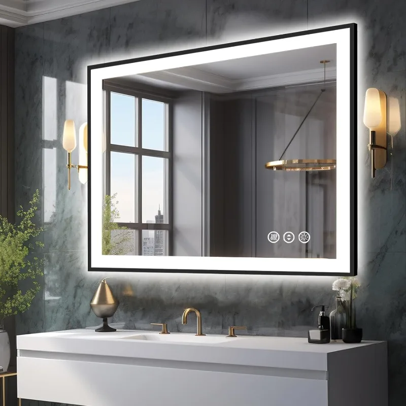 40x36 LED Bathroom Vanity Mirrors - Black Aluminum Edge (Front and Backlit)