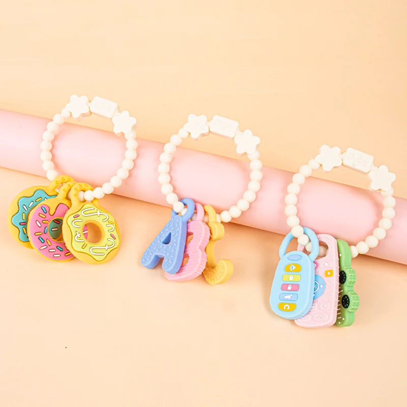 Silicone Teething Bracelet, Baby Teething Toy, Food-Grade Silicone Teether, Detachable Soothing Teether, Early Education Wrist Teether for Babies view 2