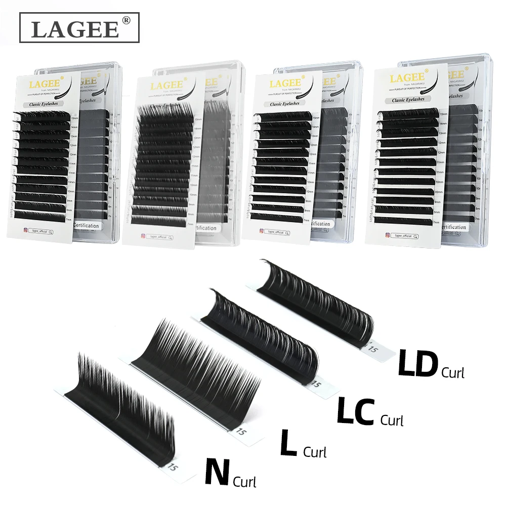 LAGEE L/N/LC/LD/M curl False Eyelash Extensions Faux Mink Matte Black 7-15mm Mix Soft Natural L+ Makeup Lashes from NAGARAKU