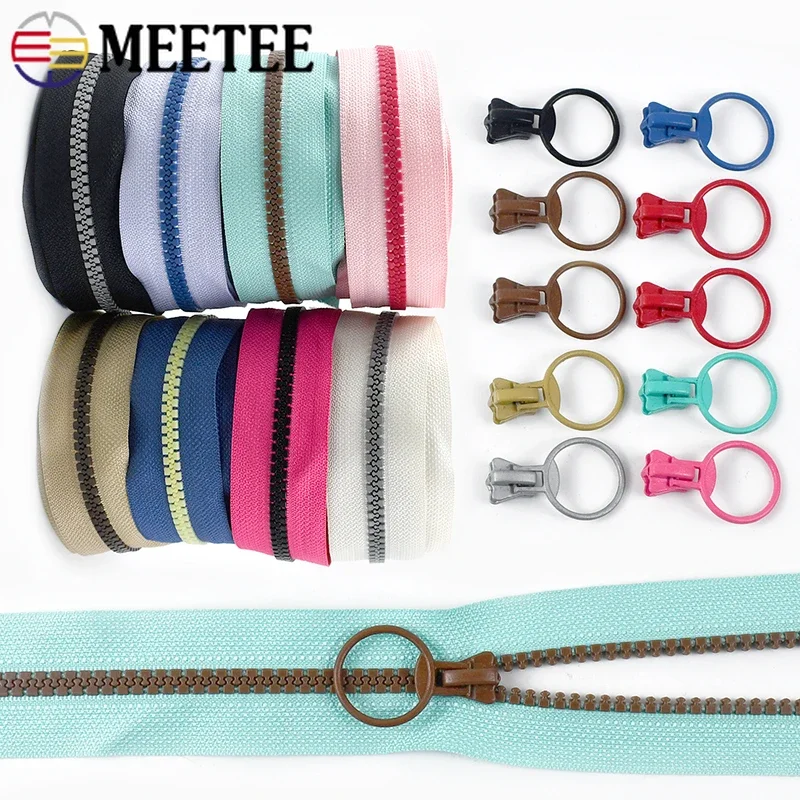 1/2/4/10Yards Meetee 5# Resin Zippers Tapes with Zipper Sliders Bag Jacket Zips Coil O Ring Zip Head Repair Kit Sewing Closure