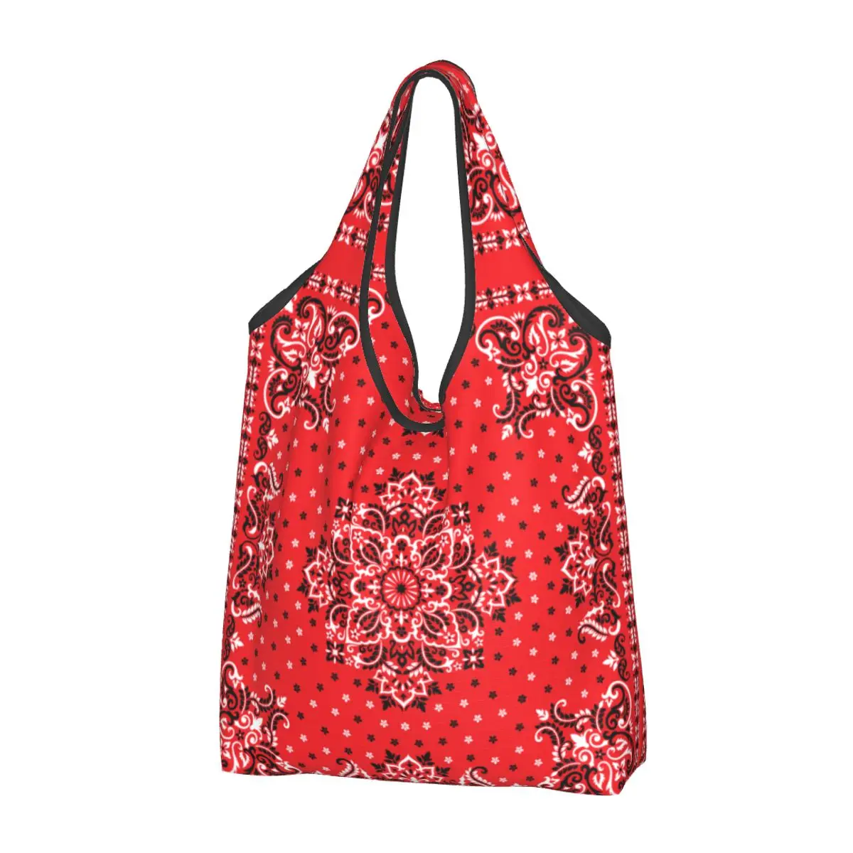 

Reusable Pisley Bandana Print Shopping Bag Women Tote Bag Portable Bohemian Style Groceries Shopper Bags