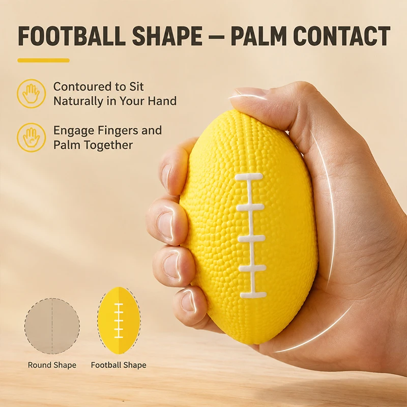 8cm Yellow Rugby Shape Hand Grip Squeeze Ball Silicone Stress Relief Finger Exercise Rehabilitation Training Ball view 5