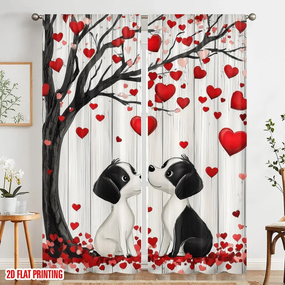 

2pc,2D plane printing Creative Curtains Puppy Love Harmony Versatile Polyester (without rod) Home Decor Ldeal for Living Room,