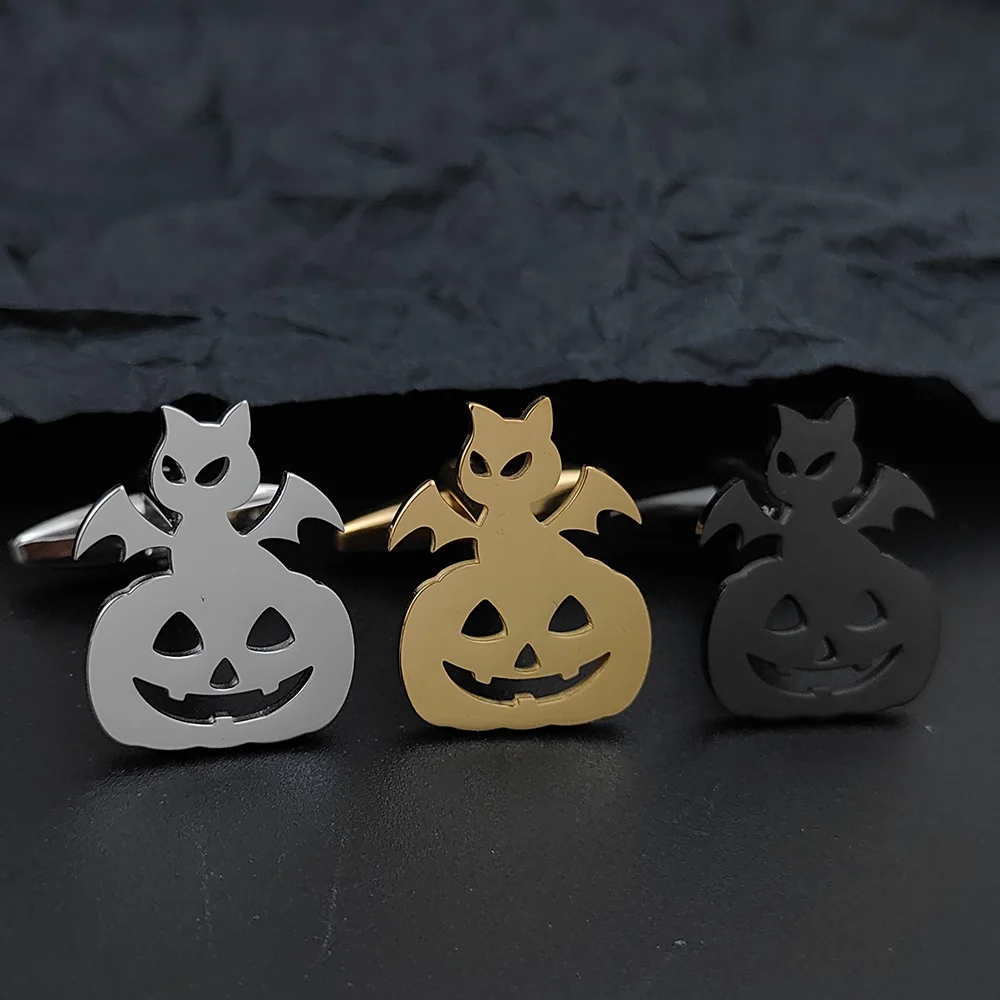 男性用ハロウィーンドアランタンバットカフリンクス,ステンレス鋼要素,ヒップホップスタイル,カーニバルダンスコスチュームアクセサリー