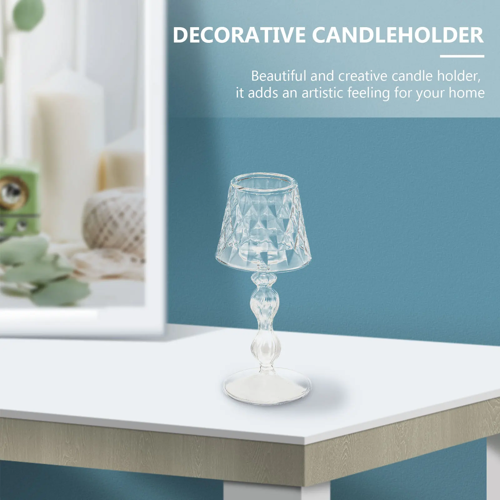 

Glass Candlestick Simple Design Indoor Decorative Candleholder for Living Room Bedroom Office Home Decor