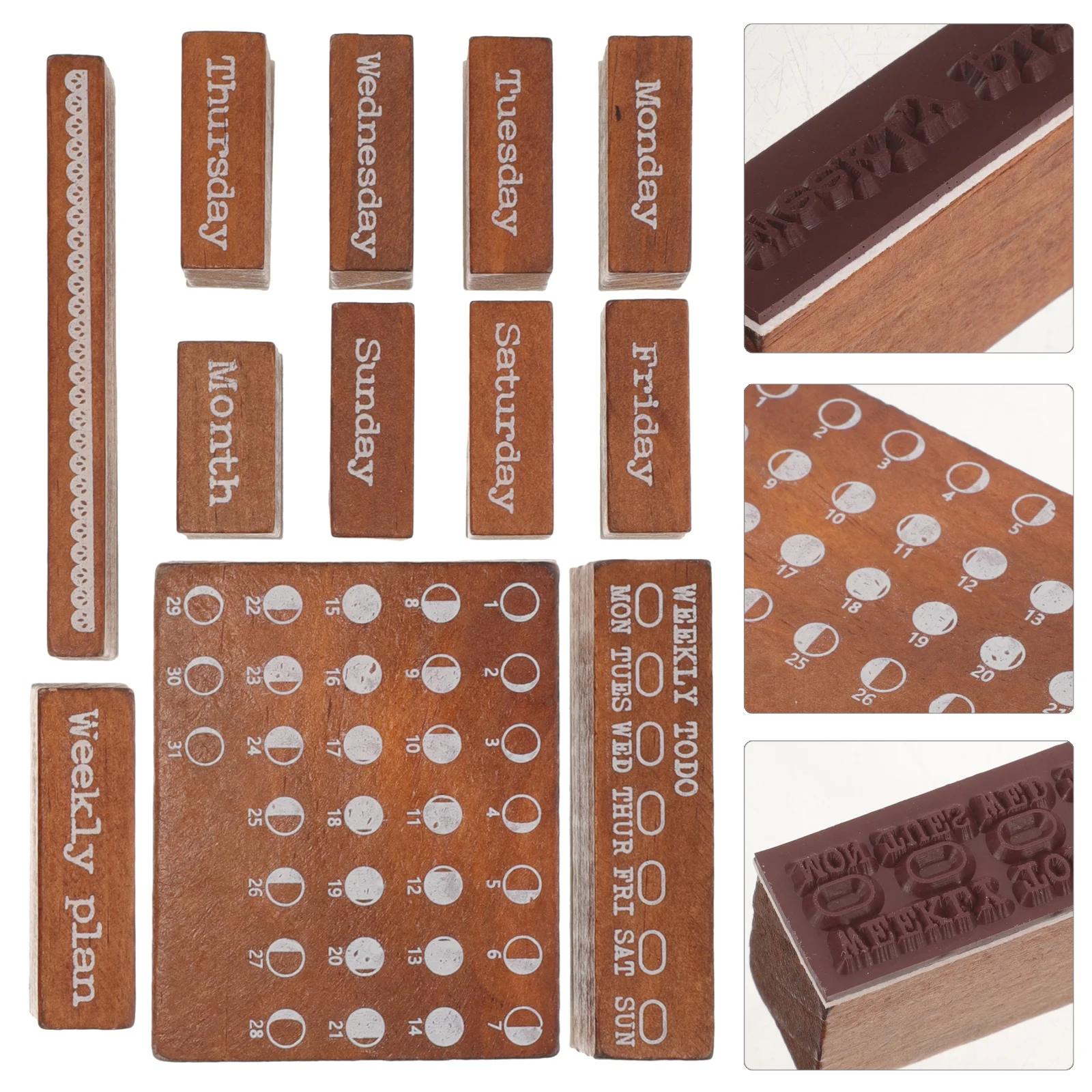 

12Pcs Week Stamp Set Wooden Stamps for Crafts Scrapbooking DIY Journal Decoration Retro Wood Stampers Collection