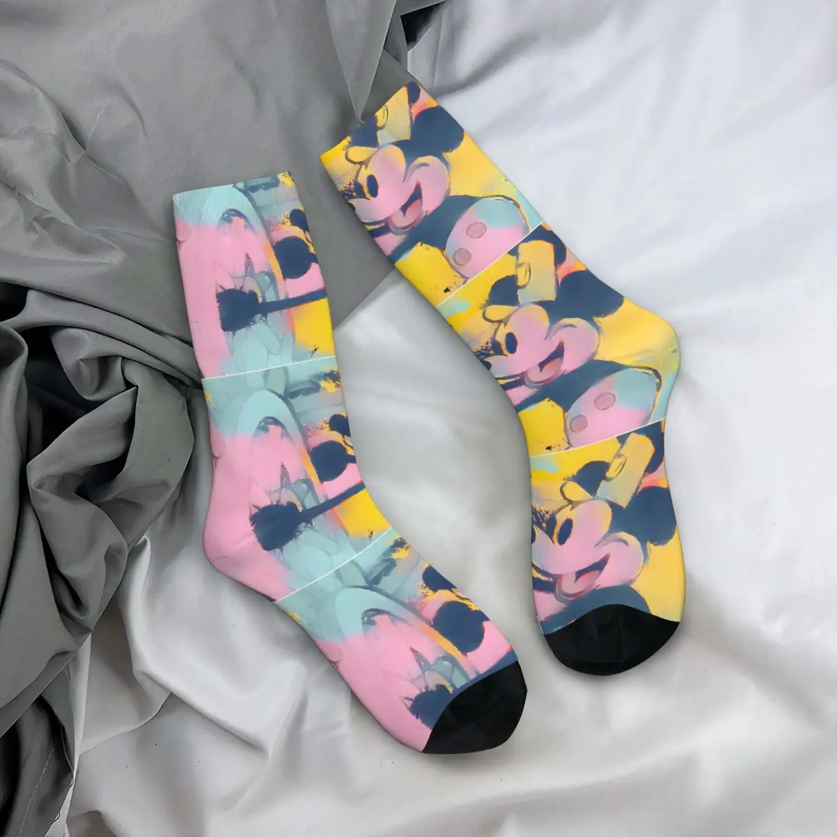 Steambo In Warhol Style Sock for Men Hip Hop Harajuku Disney Mickey Mouse Happy Seamless Pattern Printed Boys Crew Sock image 5