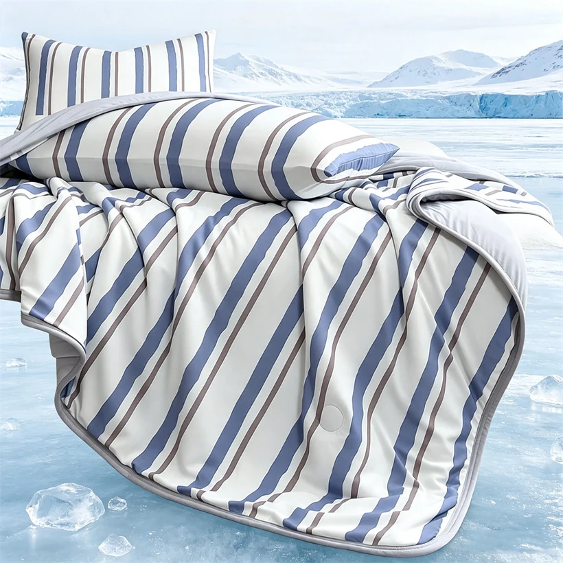 Lightweight Summer Cooling Blanket Breathable Cold Touch Summer Quilt Plaid Printed Air Condition Comforter Double Queen Duvet
