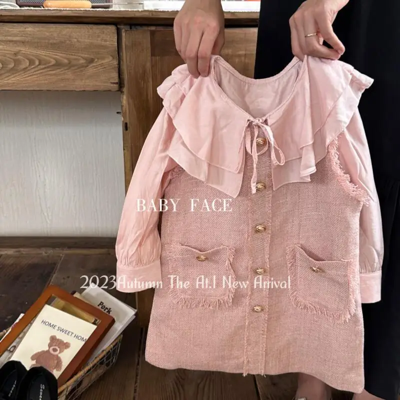 

Children's Clothing 2025 Spring and Autumn Girls' Pink Shirt Sweet Dress Set Children's Fashion Two Piece Set Women
