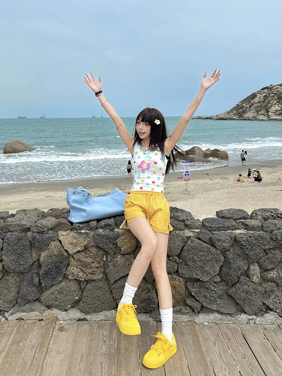 

High Waist Striped Sporty Casual Shorts Women's Summer New Style Loose Fit Korean Fashion Versatile Straight Leg Pants