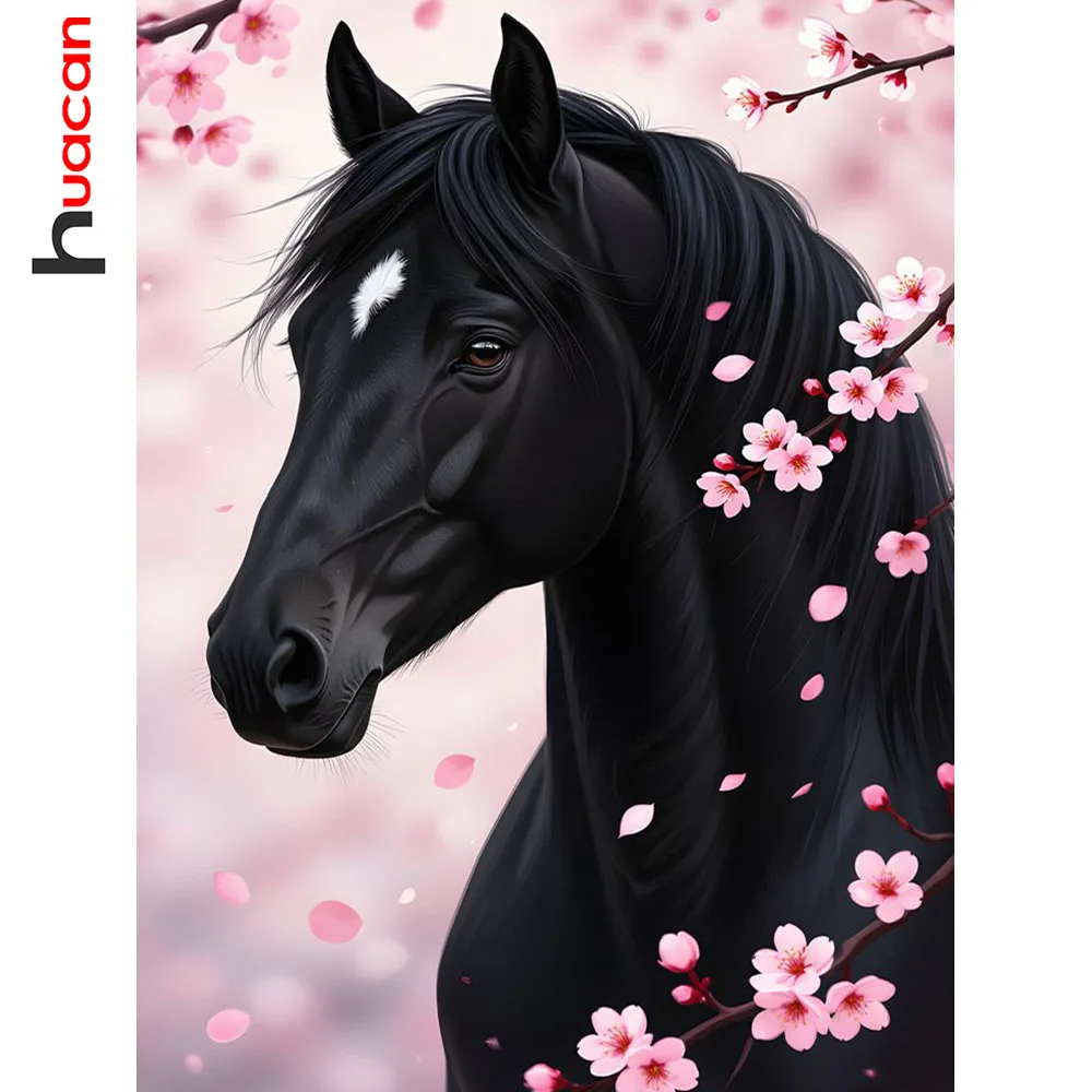 Huacan 5D DIY Diamond Painting Horse Plum Blossom Diamond Mosaic Animal Flower Complete Kit Home Decoration