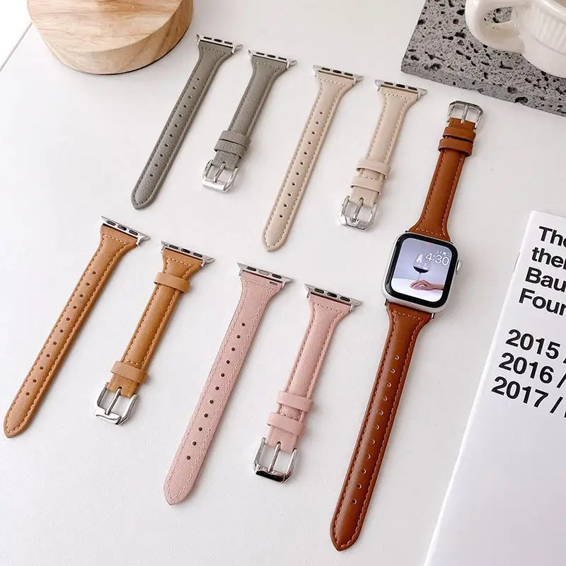 

Slim leather strap For Apple Watch Band 41mm 45mm 40mm 44mm 38/42mm 49mm Women Wrist bracelet iWatch Series 9 8 7 SE 6 5 Ultra