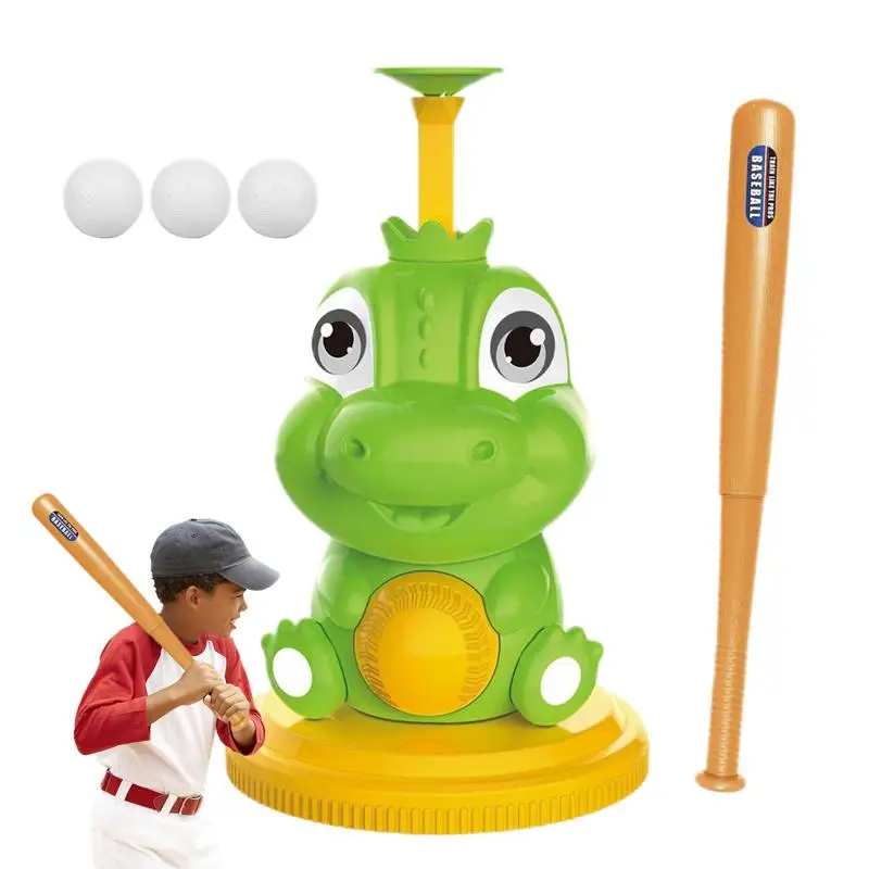 Kids Tee Ball Set Cartoon Dinosaur Baseball Pitching Machine Toddler Sports Toys Multipurpose Batting Practice Toys Baseball